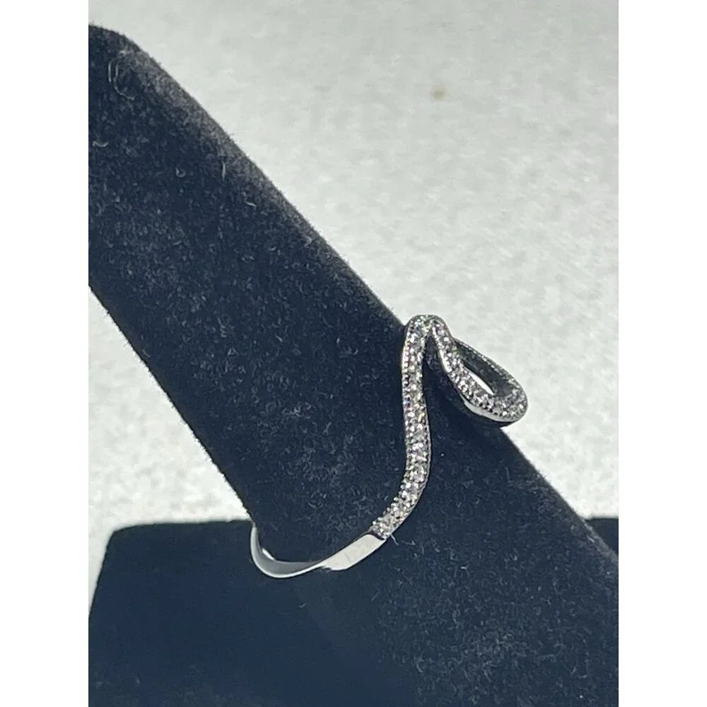 Black-Plated Sterling Silver Wave Ring with White Topaz Size 5
